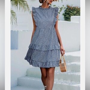 Jodifl ruffled, tiered minidress. Soft blue. Size M